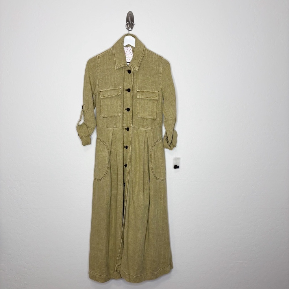 Free People Rainz Duster Marsh Trench Coat Green Small Size XS NWT - Picture 2 of 11